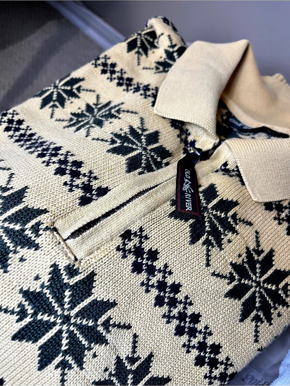 90’s Old River Fair Isle Quarter-Zip Sweater Yellow Large Like New
